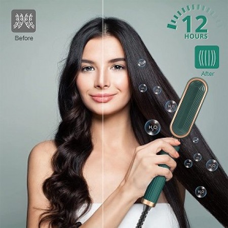 COSMONIC Hair Straightener Brush, Hot Curling Iron with 30s Fast PTC Ceramic Anti-Scald Adjustable Temperatures Double Ionic Hair Care Straight Heated Comb Perfect for Professional Salon at Home